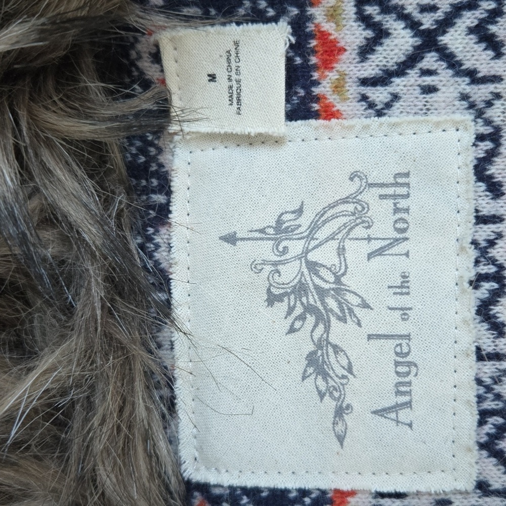 Anthropologie Angel Of The North Multicolor Sweater With Faux Fur Collar, Size M - Picture 4 of 6